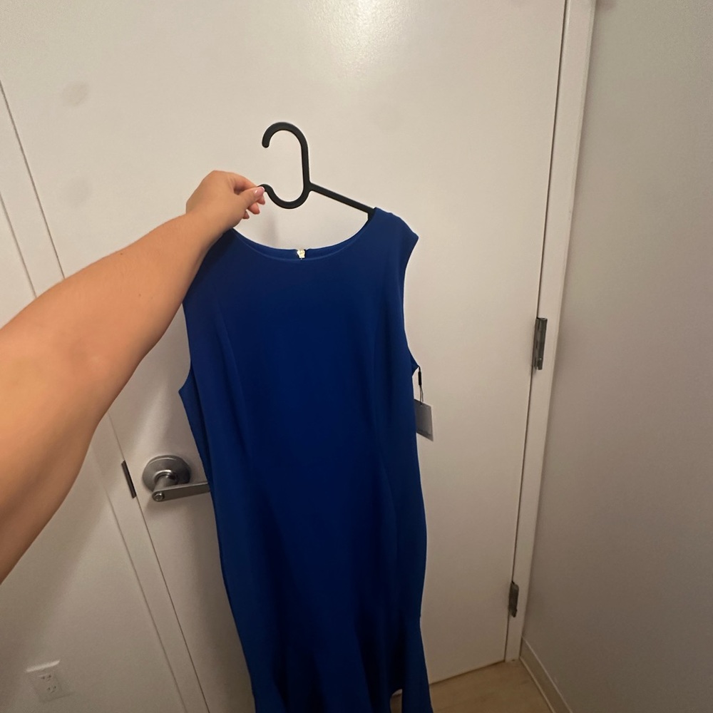Calvin Klein Blue Sheath Midi Dress for Wedding Guest